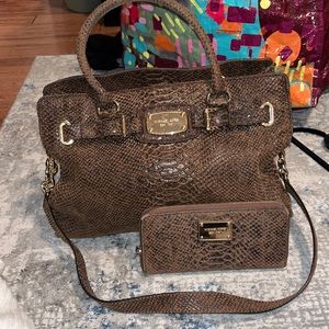 Michael Kors Snakeskin Purse & Matching Wallet